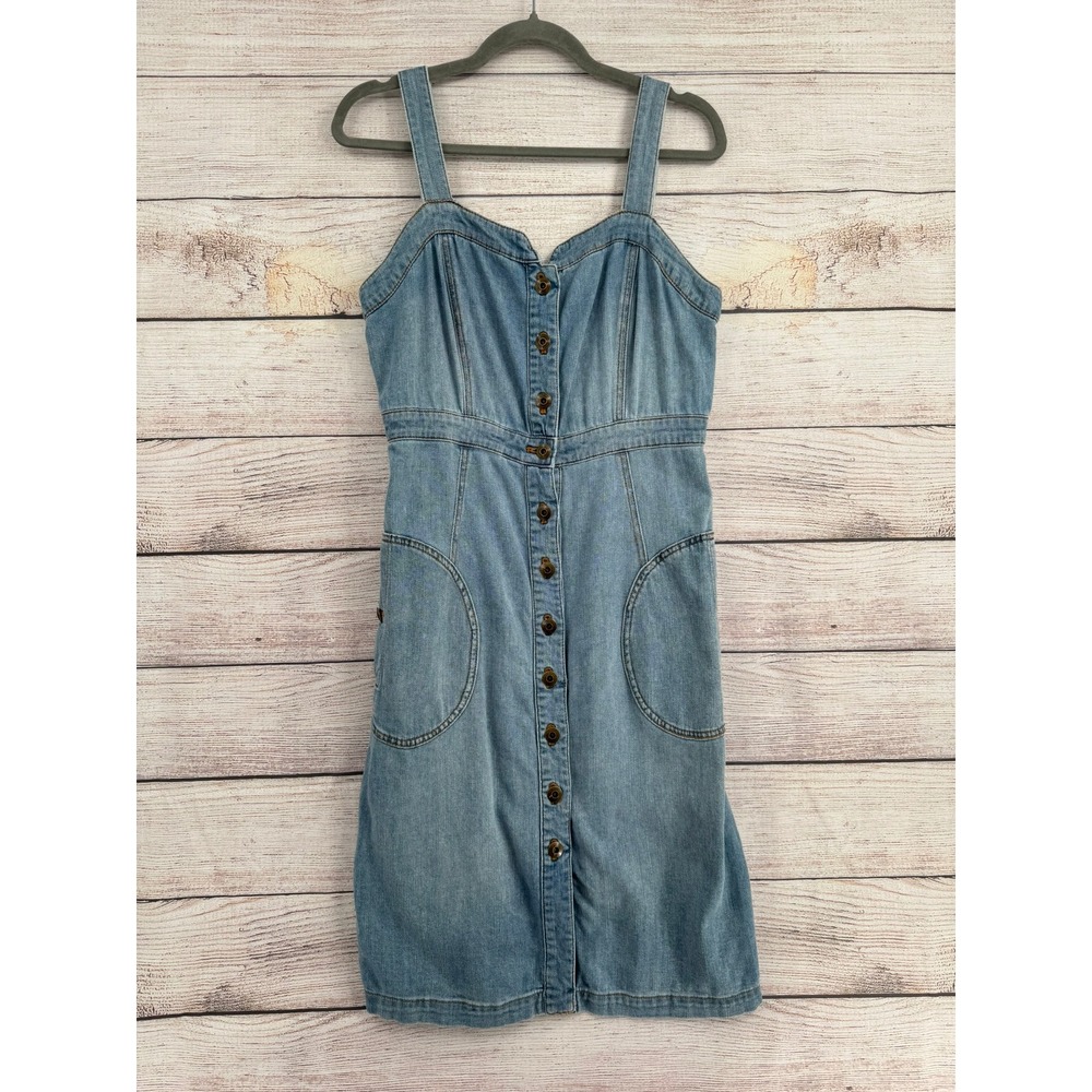 Pilcro and the Letterpress Denim Dress Womens Size 10 Blue Button Front Midi